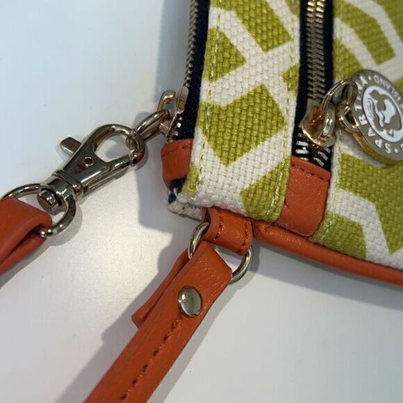 Spartina Daufuskie Island Lime Green Pattern Linen and Leather Zip Wristlet - Picture 8 of 11